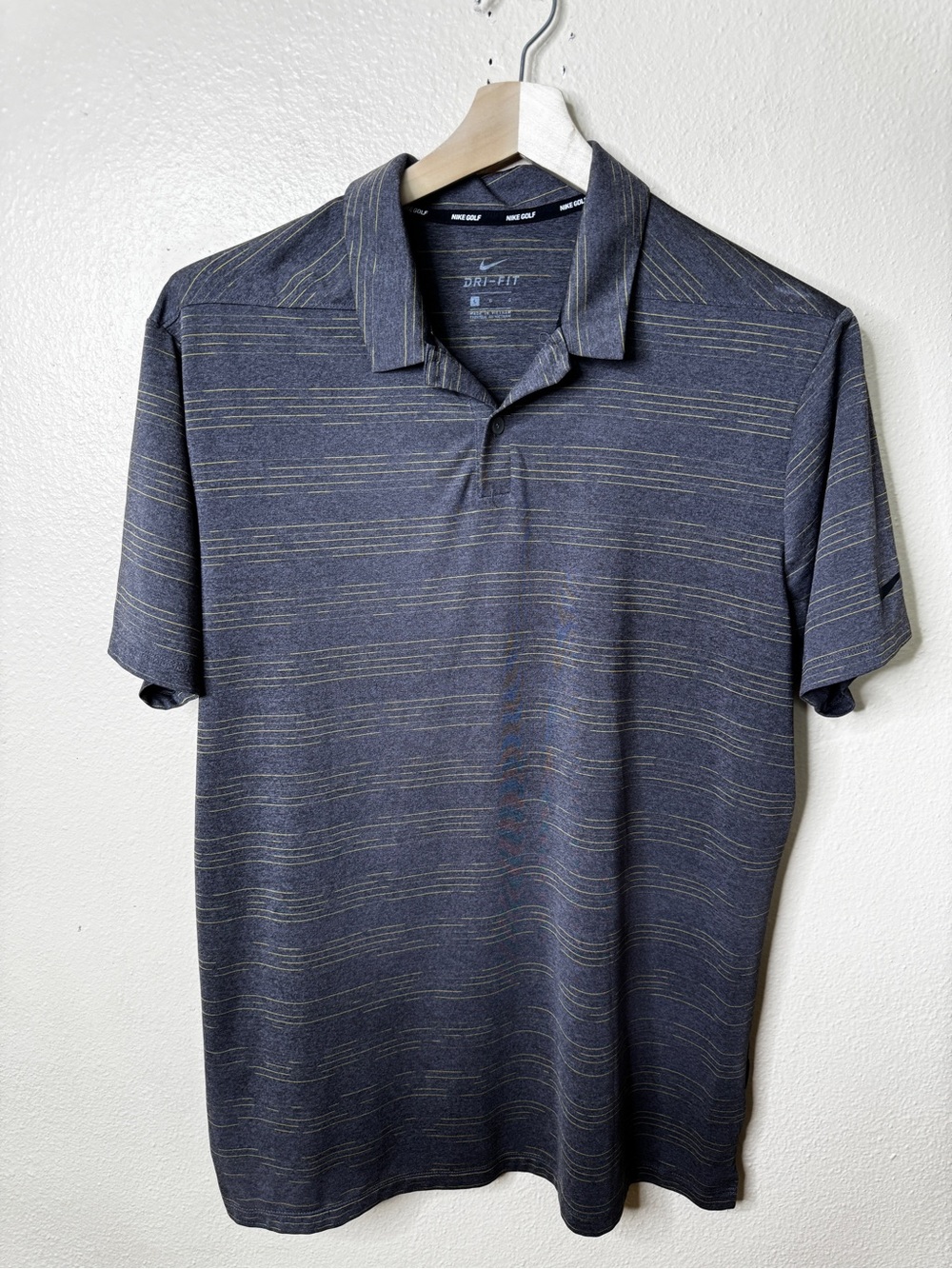 Nike Dri-Fit Polo Shirt Men's Large Gray Striped Shirt Sleeve Golf Performance